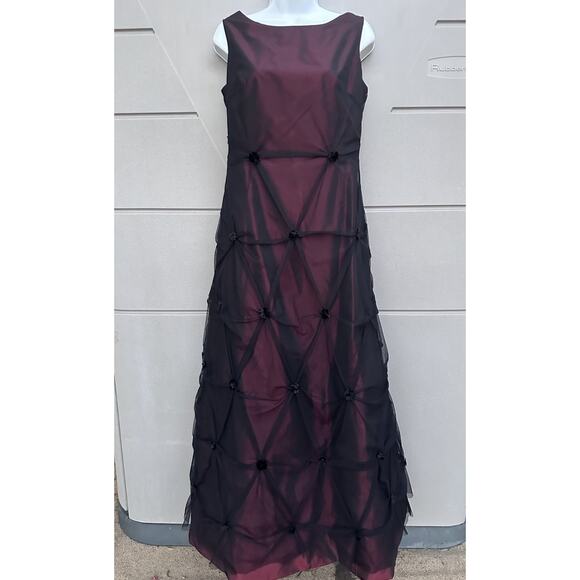 VTG Rickie Freeman Evening Gown Dress Sz 8 Black mesh Red Vamp Whimsigoth elegan - Picture 7 of 12